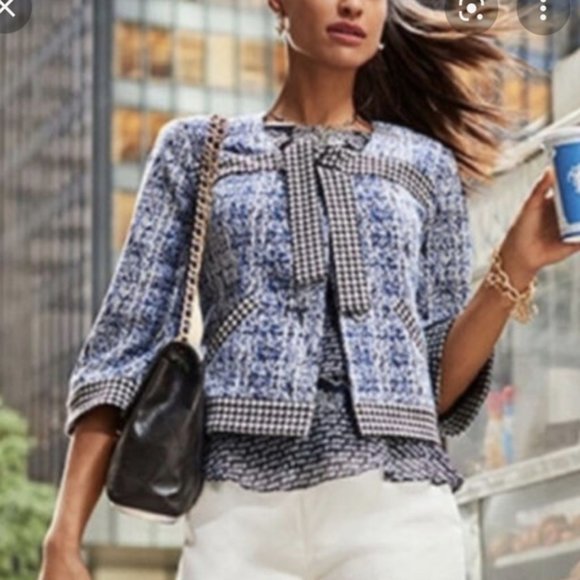 Cabi Reina 21 Club Jacket Cropped Blazer 3/4 Sleeve Black Blue XS - Picture 9 of 9